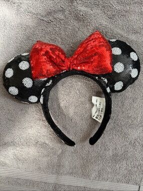 Sequin Polka Dot Minnie Ear Headband with Red Bow